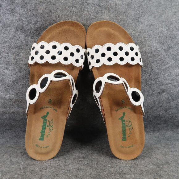 BioNatura Shoes Womens 39 Wedge Sandal Slides Fashion Comfort Double Strap White - Picture 6 of 11
